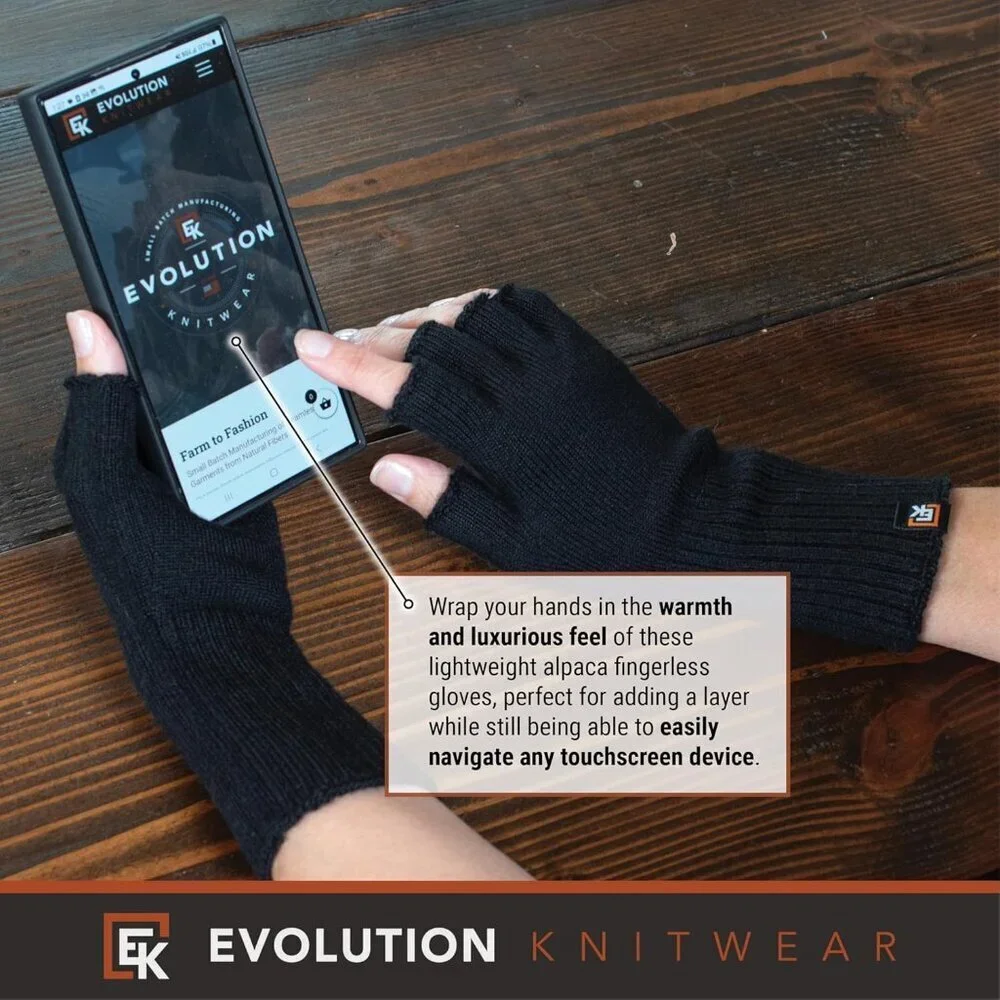 Women's Black Super Soft Baby Alpaca Revolutionary Knitting Fingerless Gloves